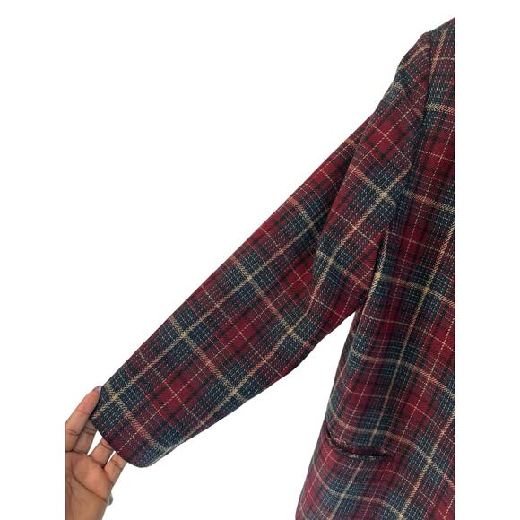 Vintage Plaid Dark‎ Academia Wool Blend Single Button Oversized Blazer Size 14 - Picture 6 of 12